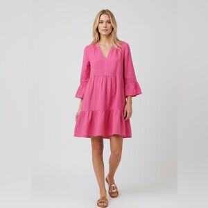 Aurora Dress Pink Linen Split Neck Mini Dress by Velvet & Graham Spencer Casual